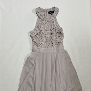 Lulu's High-Neck Lace Bodice Maxi Dress in Light Taupe Gray